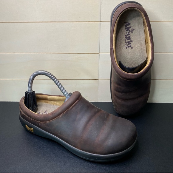 Alegria Kayla Clogs Brown Leather Women's Size 7.5 Shoes EU37 Slip-Ons Mules - Picture 11 of 11